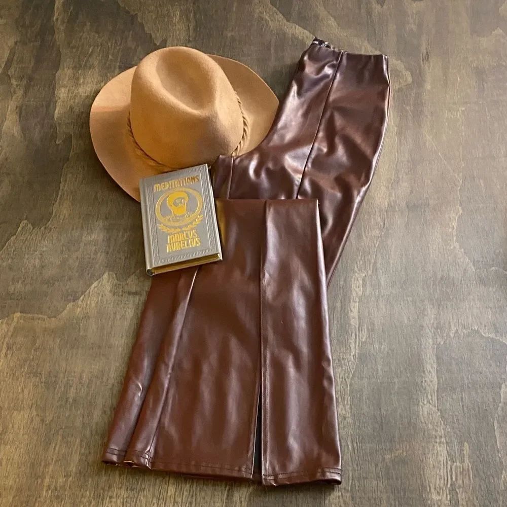 Pretty Little Things Faux Leather Chocolate Brown Flare Pants